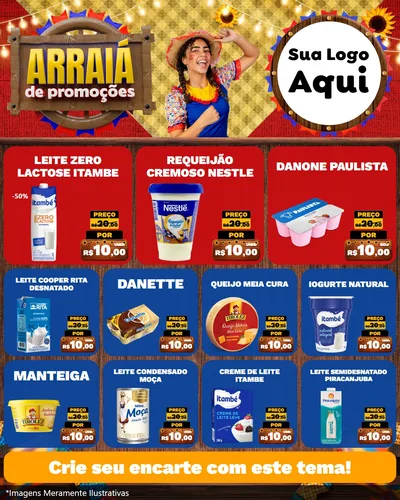 Modelo de Rede Social para Feed Instagram com o tema Arraiá de Promoções para Frios e Laticínios