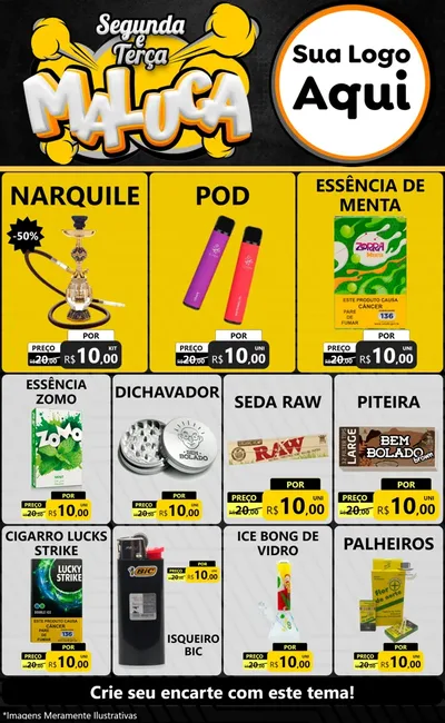 Modelo de Encarte para Encarte Grande com o tema Segunda e Terça Maluca para Tabacaria