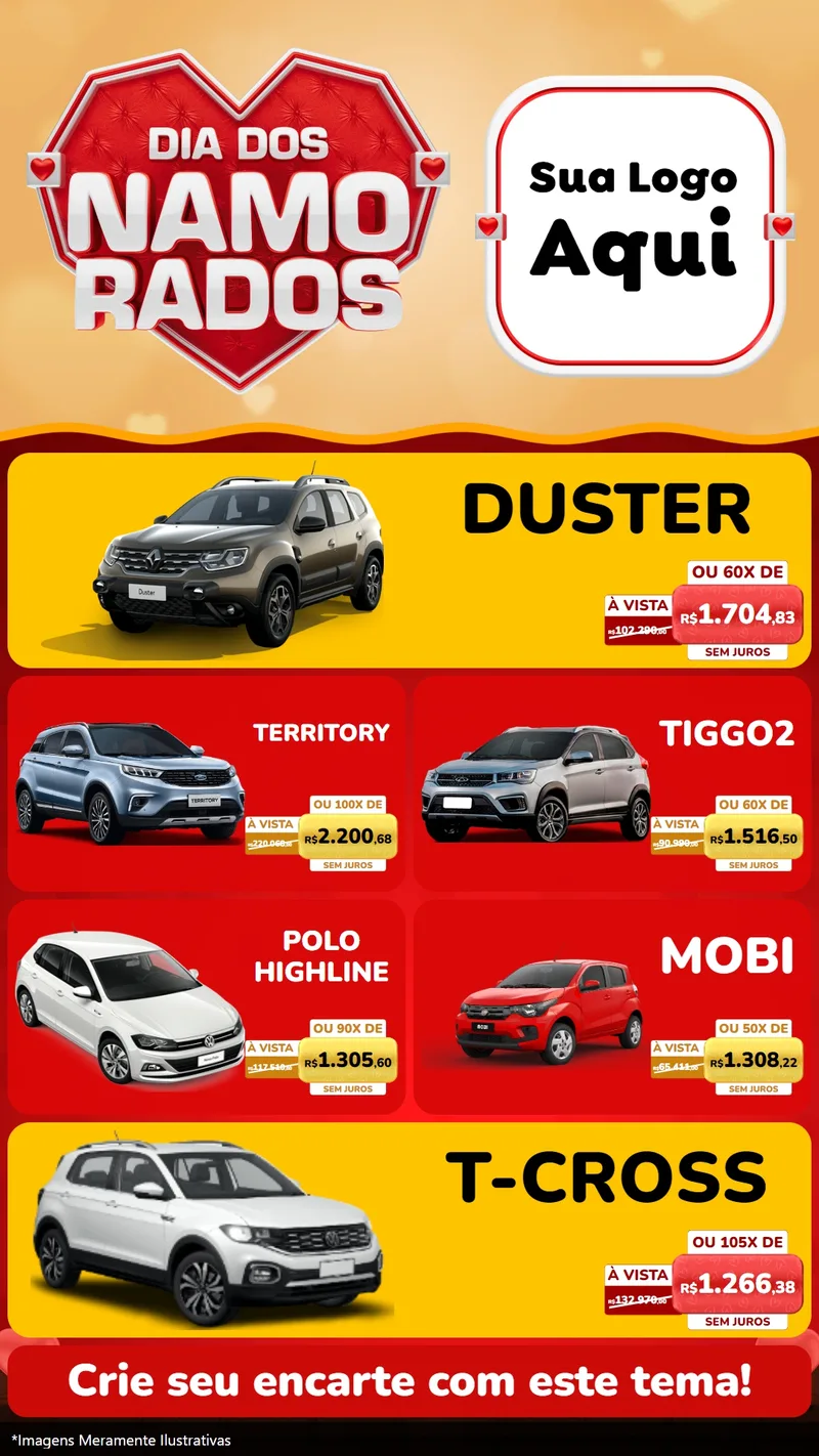 Modelo de TV para TV Vertical com o tema Dia dos Namorados para Concessionaria de Carros