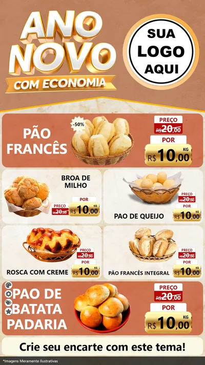 Modelo de TV para TV Vertical com o tema Ano Novo Com Economia para Padaria