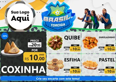 Modelo de Encarte para Encarte A4 Horizontal com o tema Brasil Torcida - Copa para Salgadaria