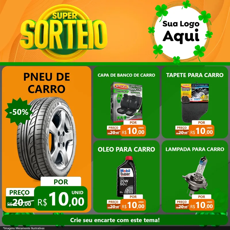Modelo de Rede Social para Feed Facebook com o tema Super Sorteio para Auto peças