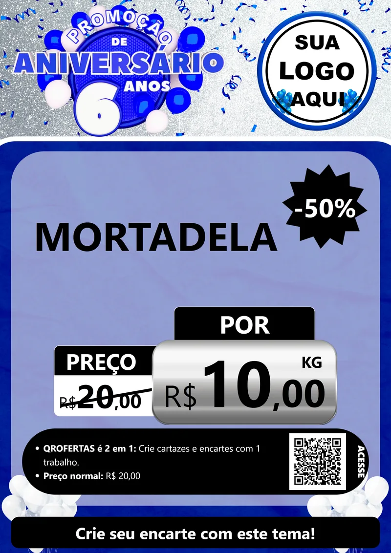 Modelo de Cartaz para Cartaz A4 Vertical com o tema Promoção de Aniversário - 6 Anos para Frios e Laticínios