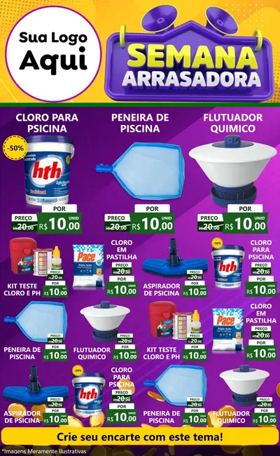Modelo de Encarte para Encarte Grande com o tema Semana Arrasadora para Produtos para Piscina