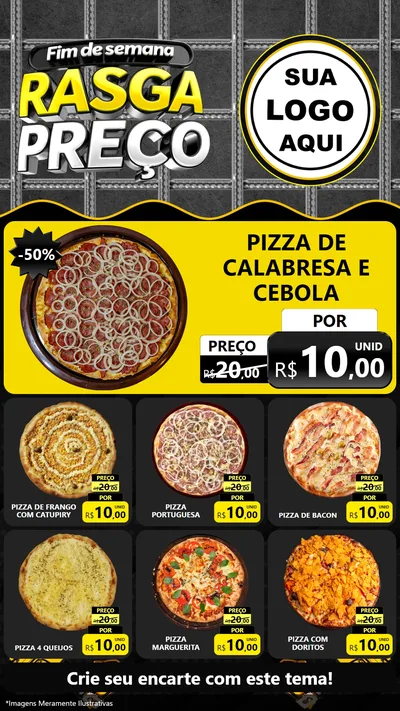 Modelo de Rede Social para Stories com o tema Fim de Semana Rasga Preço para Pizzaria