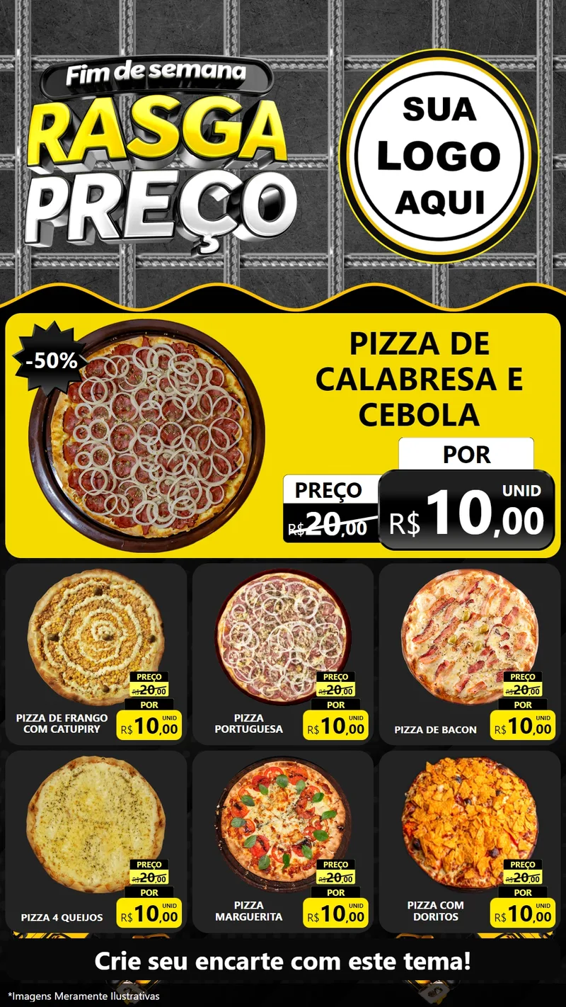 Modelo de Rede Social para Stories com o tema Fim de Semana Rasga Preço para Pizzaria