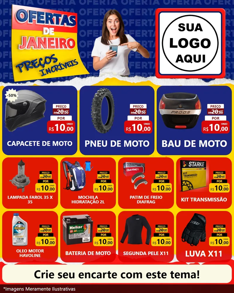 Modelo de Rede Social para Feed Instagram com o tema Ofertas de Janeiro - Preços Incríveis para Moto peças