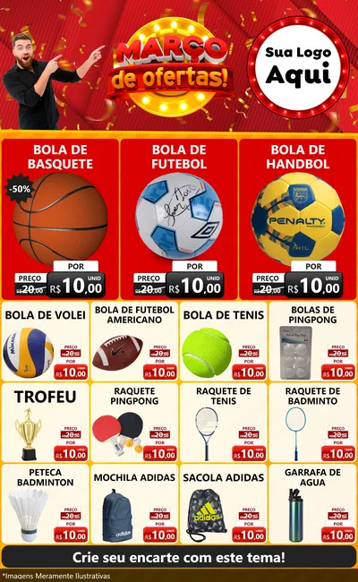 Modelo de Encarte para Encarte Grande com o tema Março de Ofertas! para Artigos Esportivos
