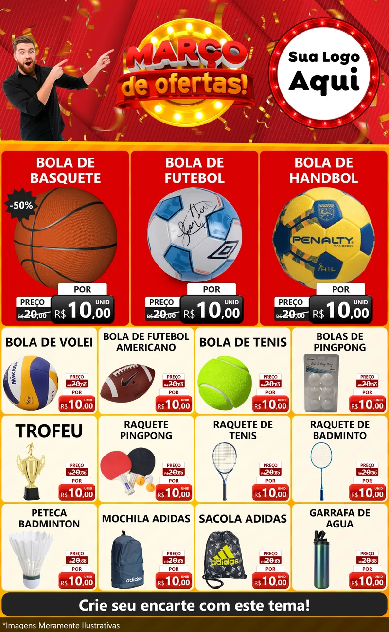 Modelo de Encarte para Encarte Grande com o tema Março de Ofertas! para Artigos Esportivos