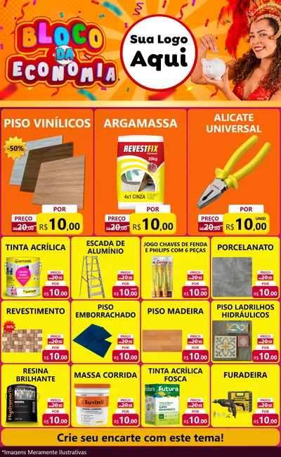 Modelo de Encarte para Encarte Grande com o tema Bloco da Economia para Material para Construção