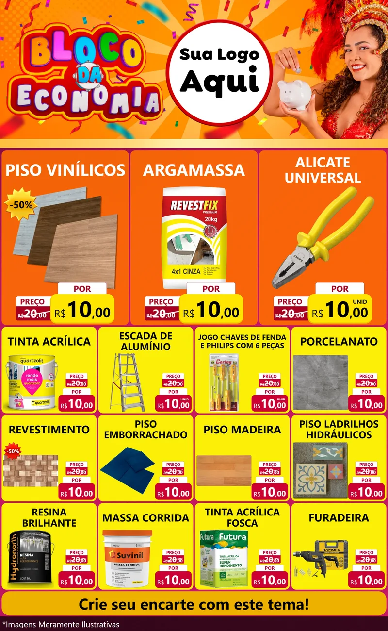 Modelo de Encarte para Encarte Grande com o tema Bloco da Economia para Material para Construção
