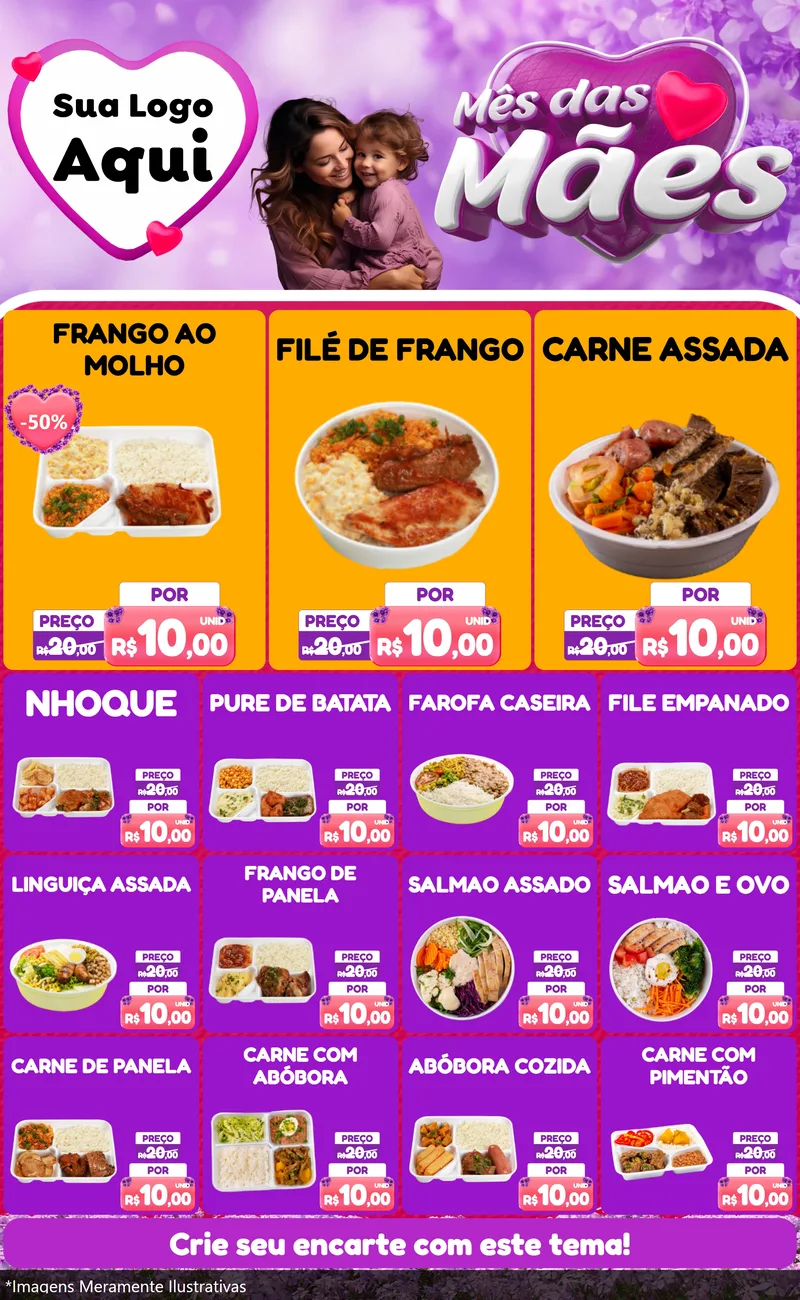Modelo de Encarte para Encarte Grande com o tema Mês das Mães para Restaurante