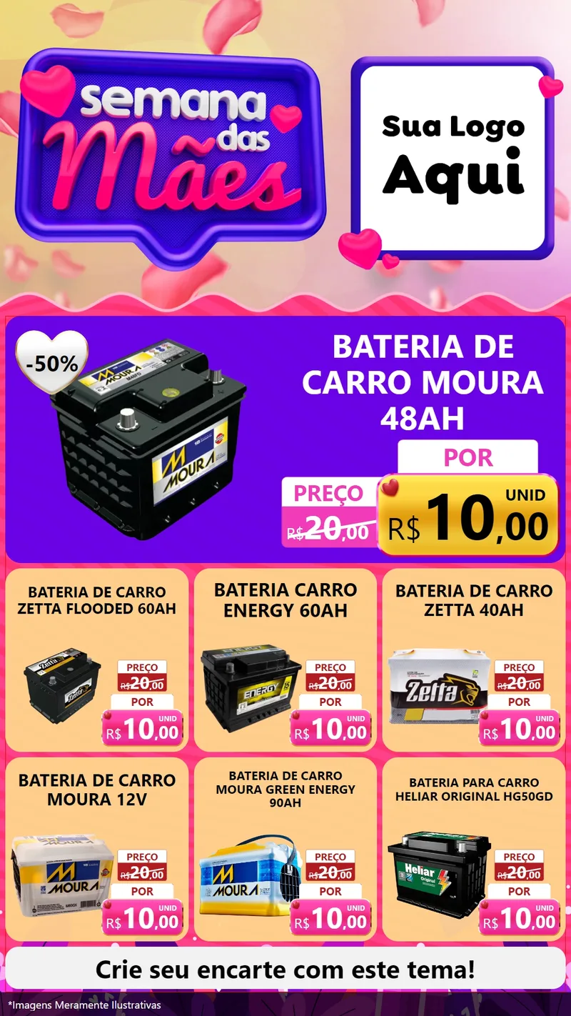 Modelo de Rede Social para Stories com o tema Semana das Mães para Baterias Elétricas