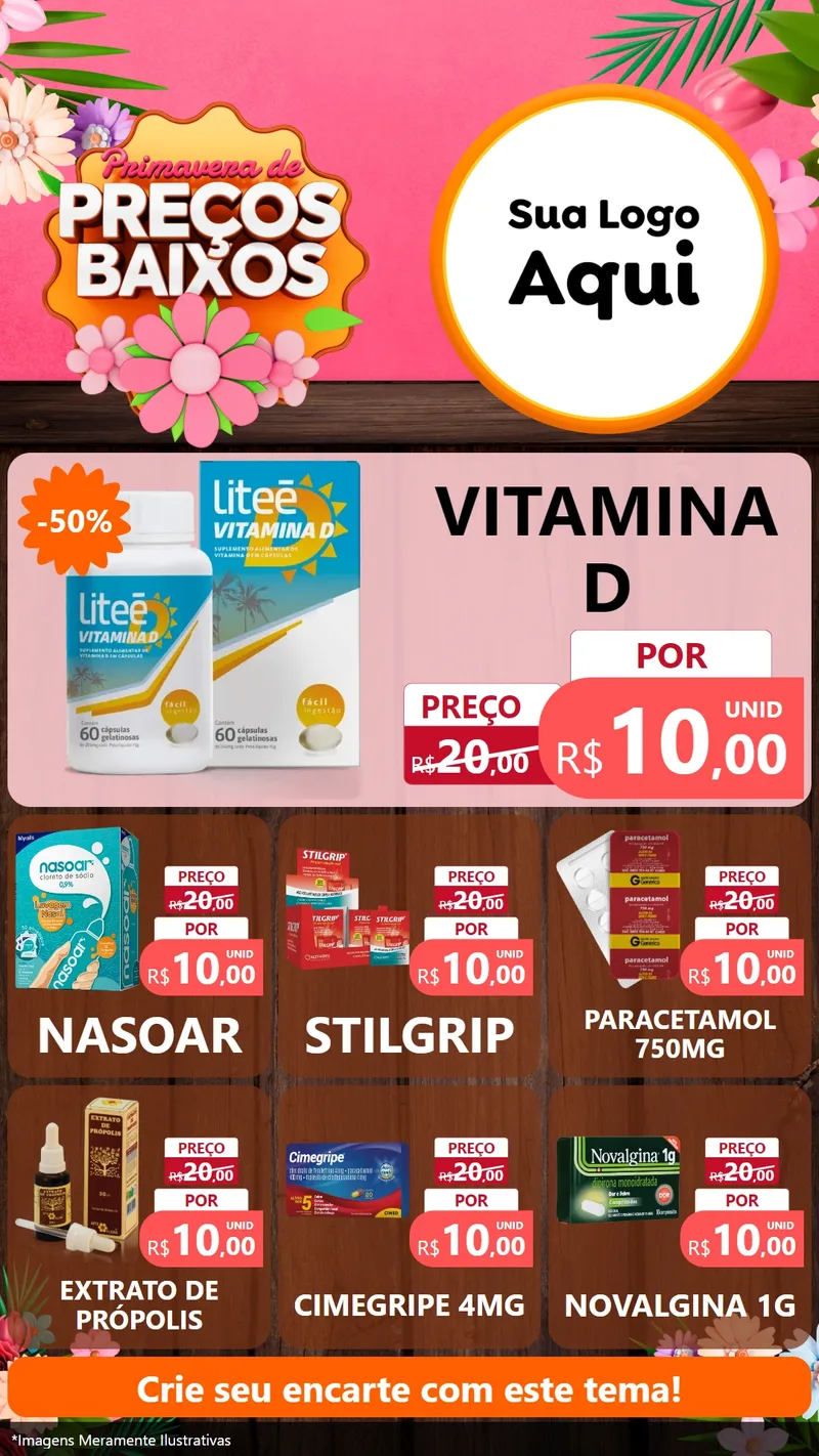 Modelo de Rede Social para Stories com o tema Primavera de Preços Baixos para Farmácia