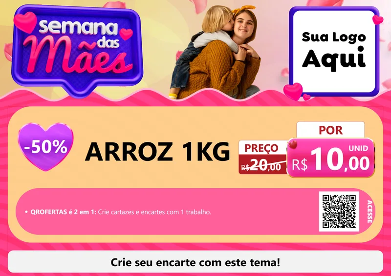 Modelo de Cartaz para Cartaz A4 Horizontal com o tema Semana das Mães para Supermercado