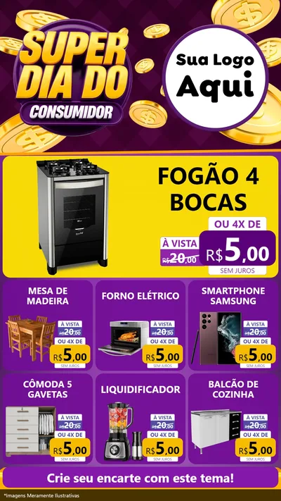 Modelo de Rede Social para Stories com o tema Super Dia do Consumidor para Móveis e Eletro