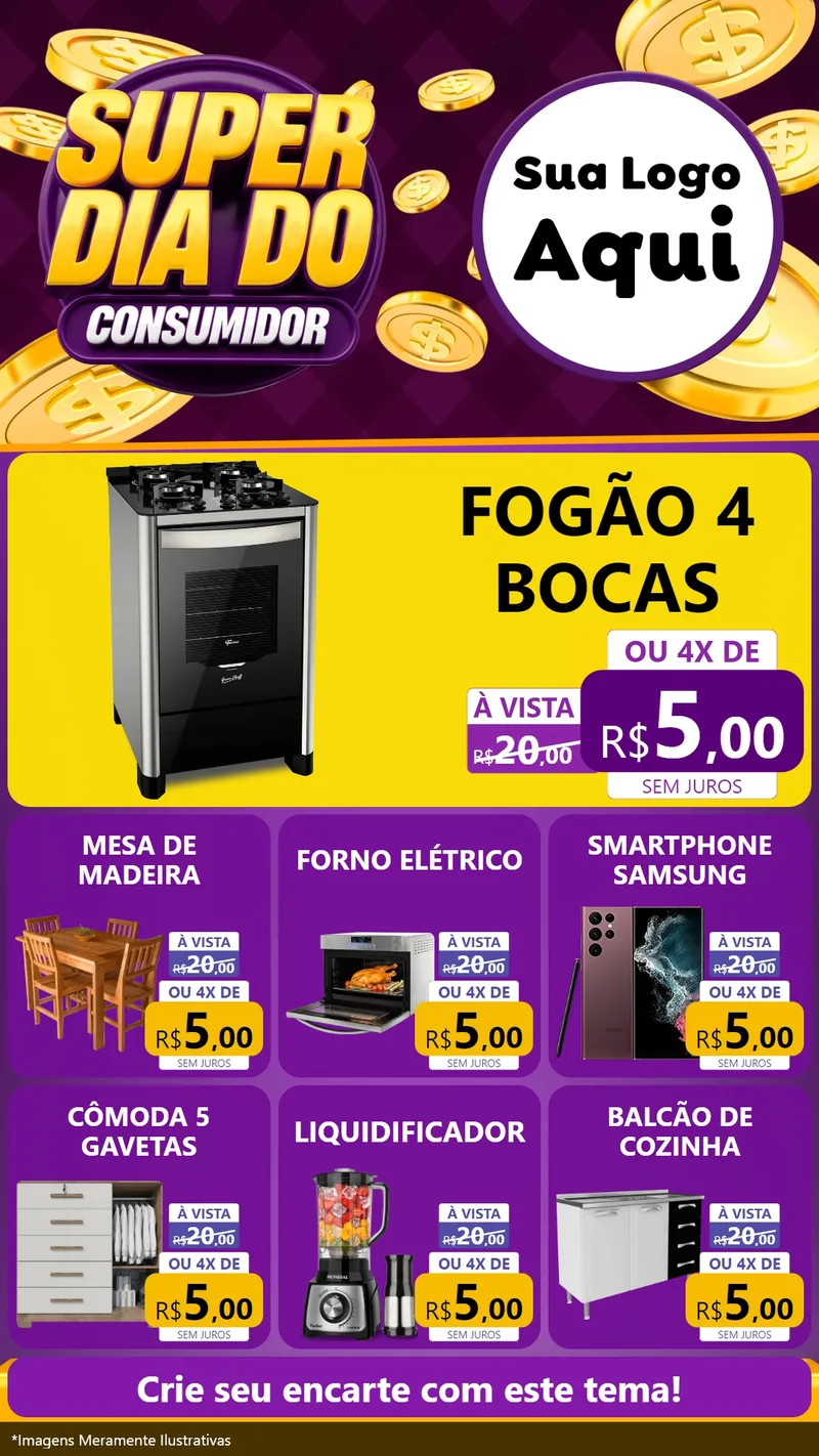 Modelo de Rede Social para Stories com o tema Super Dia do Consumidor para Móveis e Eletro
