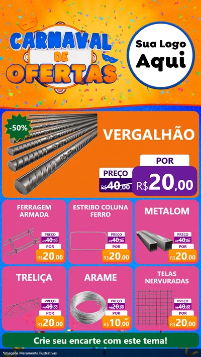 Modelo de Rede Social para Stories com o tema Carnaval de Ofertas para Ferragens