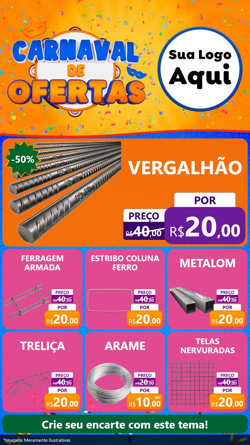 Modelo de Rede Social para Stories com o tema Carnaval de Ofertas para Ferragens