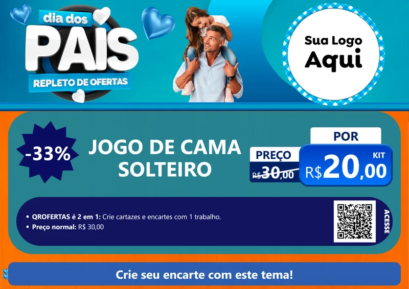Modelo de Cartaz para Cartaz A4 Horizontal com o tema Dia Dos Pais Repleto de Ofertas para Cama, Mesa e Banho