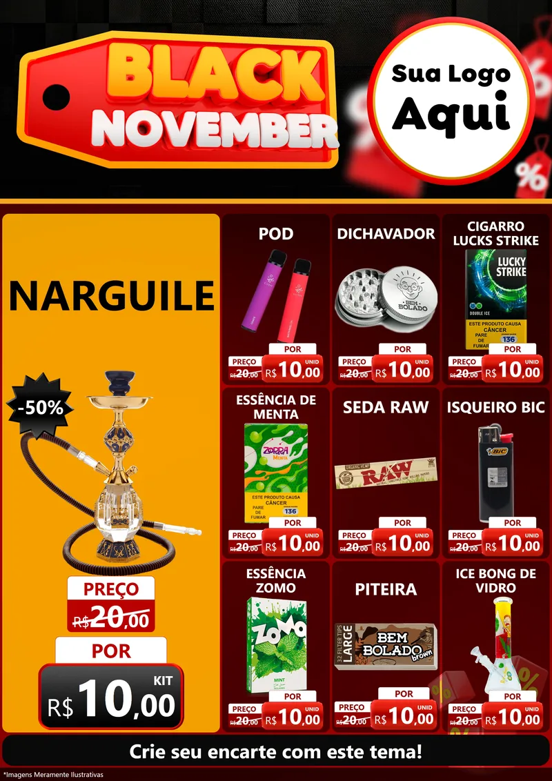 Modelo de Encarte para Encarte A4 Vertical com o tema Black November para Tabacaria