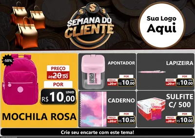 Modelo de Encarte para Encarte A4 Horizontal com o tema Semana do Cliente para Papelaria