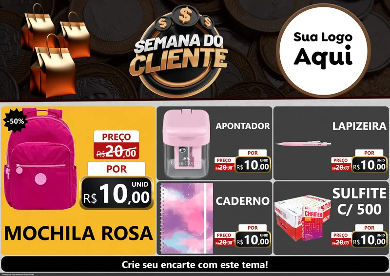 Modelo de Encarte para Encarte A4 Horizontal com o tema Semana do Cliente para Papelaria
