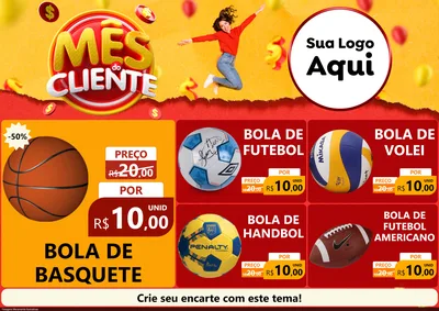 Modelo de Encarte para Encarte A4 Horizontal com o tema Mês do Cliente para Artigos Esportivos