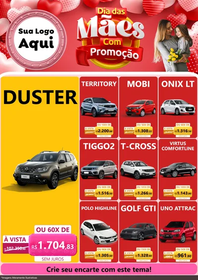 Modelo de Encarte para Encarte A4 Vertical com o tema Dia Das Mães Com Promoção para Concessionaria de Carros