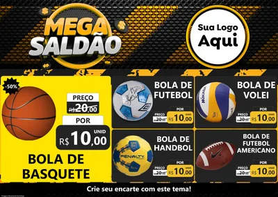 Modelo de Encarte para Encarte A4 Horizontal com o tema Mega Saldão para Artigos Esportivos