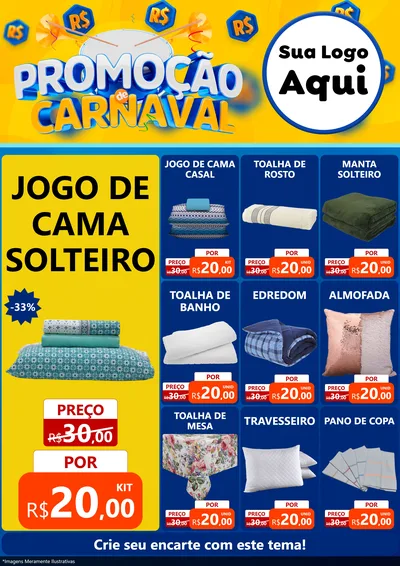 Modelo de Encarte para Encarte A4 Vertical com o tema Promoção de Carnaval para Cama, Mesa e Banho