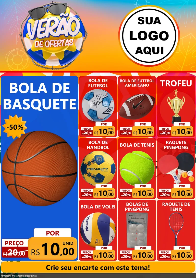 Modelo de Encarte para Encarte A4 Vertical com o tema Verão de Ofertas para Artigos Esportivos