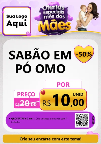 Modelo de Cartaz para Cartaz A4 Vertical com o tema Ofertas Especiais - Mês das Mães para Produtos de Limpeza
