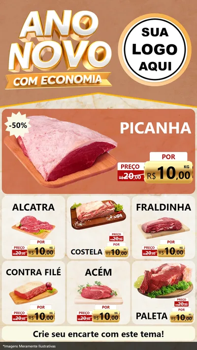 Modelo de Rede Social para Stories com o tema Ano Novo Com Economia para Açougue