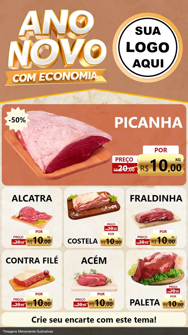 Modelo de Rede Social para Stories com o tema Ano Novo Com Economia para Açougue