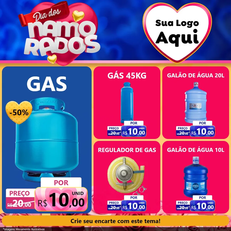 Modelo de Rede Social para Feed Facebook com o tema Dia dos namorados para Água e gás