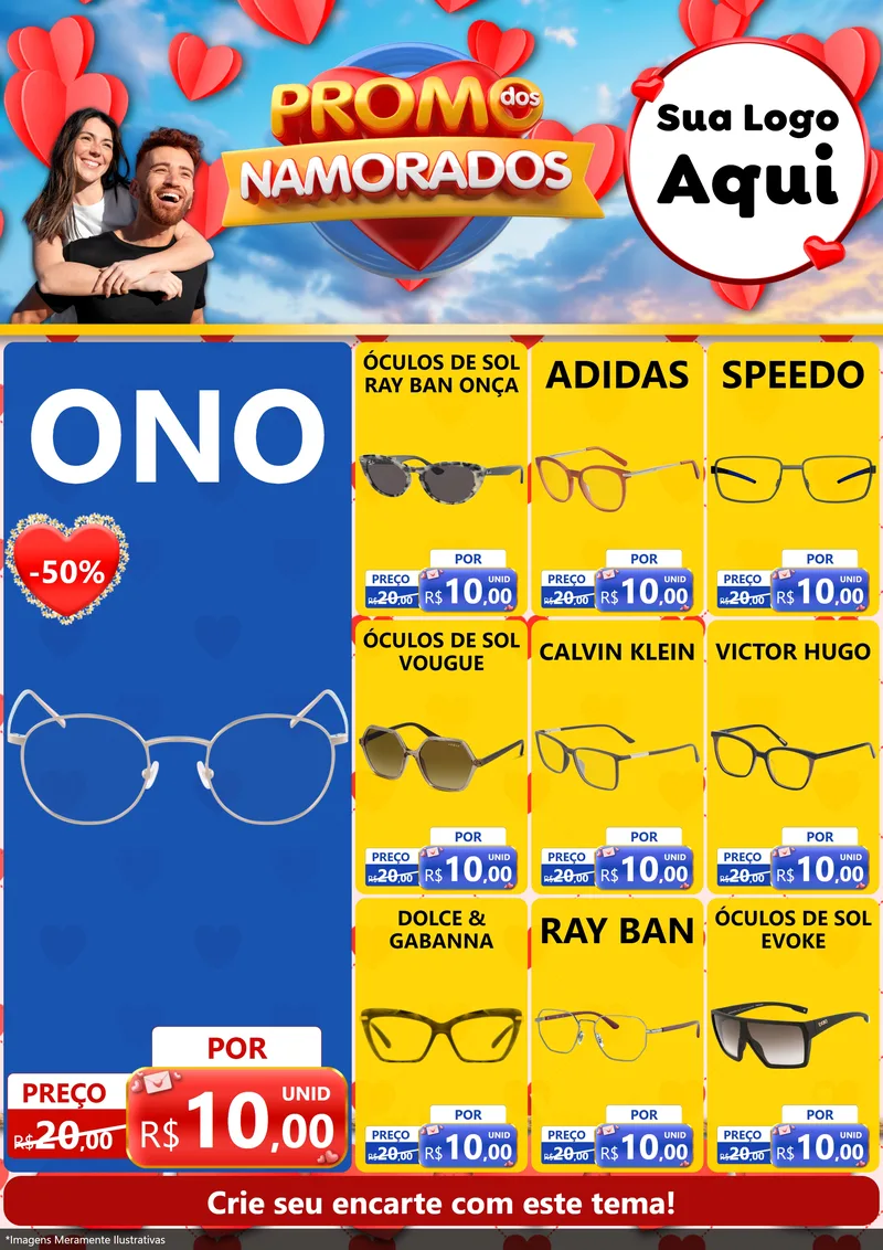 Modelo de Encarte para Encarte A4 Vertical com o tema Promo dos Namorados para Óticas