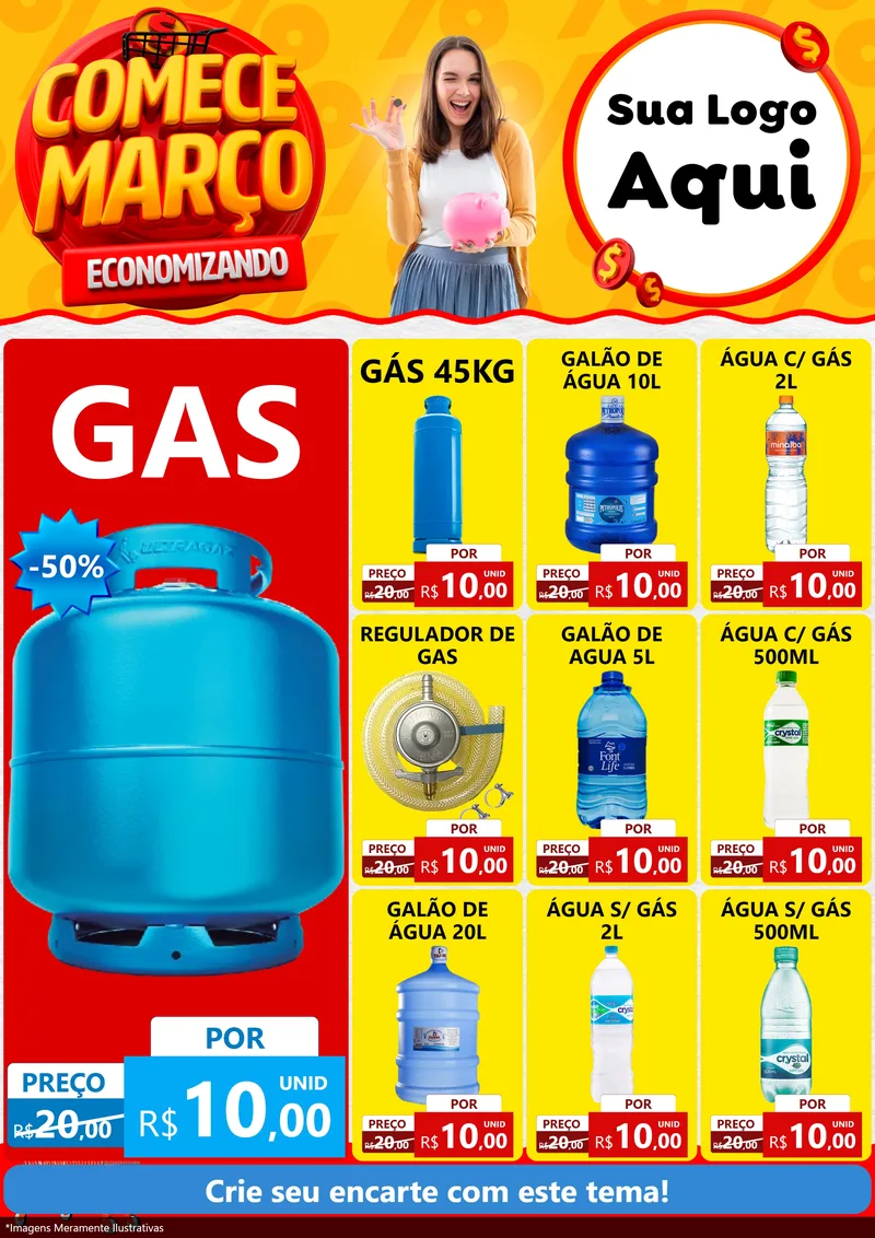 Modelo de Encarte para Encarte A4 Vertical com o tema Comece Março Economizando para Água e gás