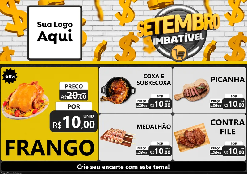 Modelo de Encarte para Encarte A4 Horizontal com o tema Setembro Imbatível para Assados