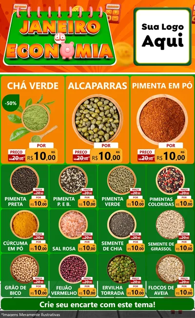 Modelo de Encarte para Encarte Grande com o tema Janeiro da Economia para Produtos Naturais