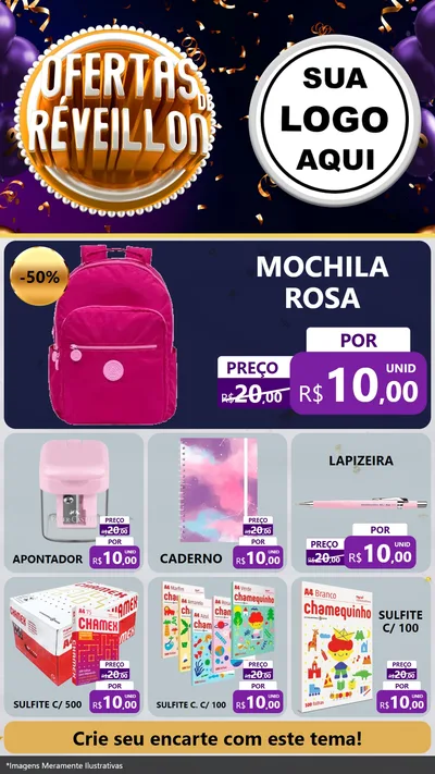 Modelo de Rede Social para Stories com o tema Ofertas de Réveillon para Papelaria