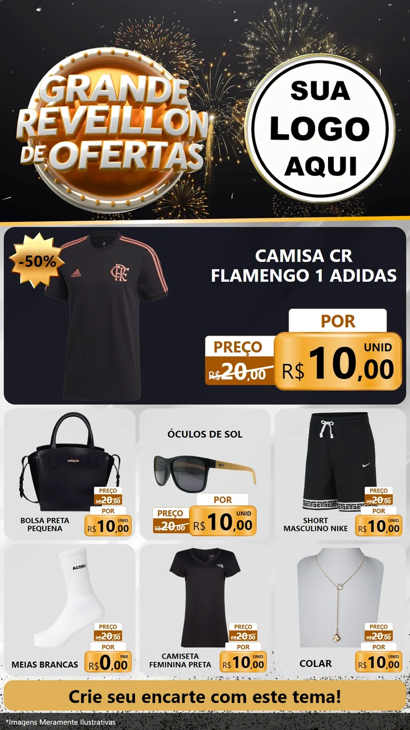 Modelo de Rede Social para Stories com o tema Grande Réveillon de Ofertas para Roupas e acessórios