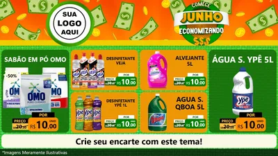 Modelo de TV para TV Horizontal com o tema Comece Junho Economizando para Produtos de Limpeza