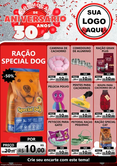 Modelo de Encarte para Encarte A4 Vertical com o tema Promoção de Aniversário - 30 Anos para Pet Shop