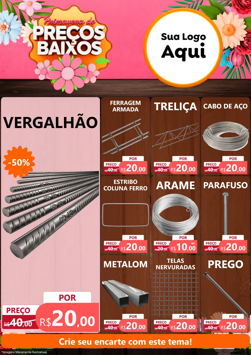 Modelo de Encarte para Encarte A4 Vertical com o tema Primavera de Preços Baixos para Ferragens