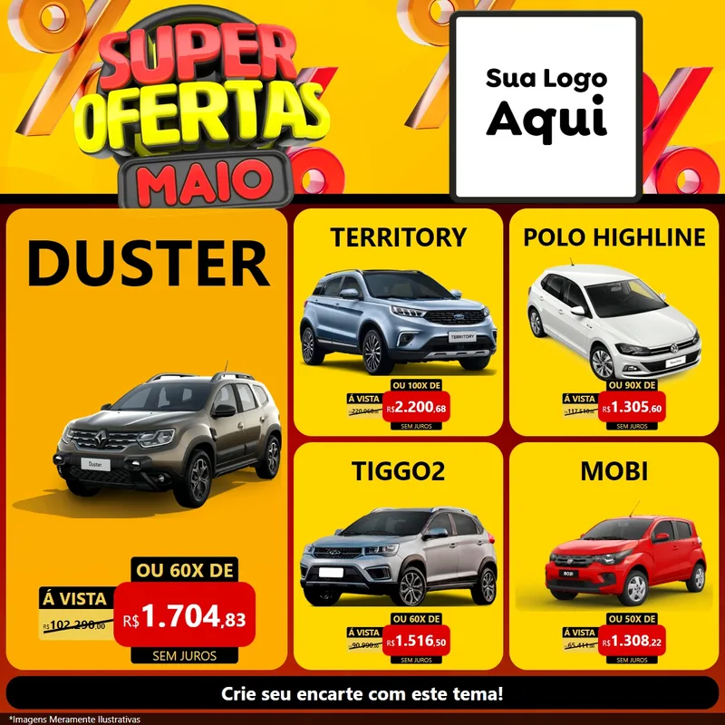 Modelo de Rede Social para Feed Facebook com o tema Super Ofertas Maio para Concessionaria de Carros