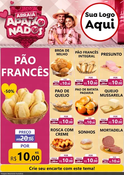 Modelo de Encarte para Encarte A4 Vertical com o tema Arraiá dos Apaixonados - Junina para Padaria