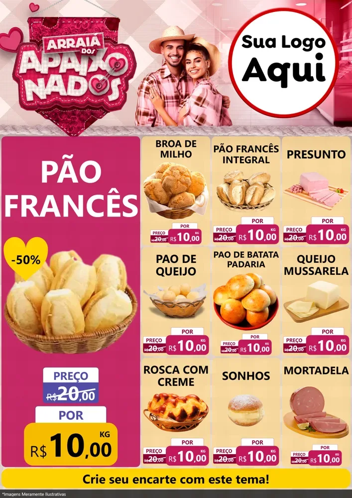 Modelo de Encarte para Encarte A4 Vertical com o tema Arraiá dos Apaixonados - Junina para Padaria