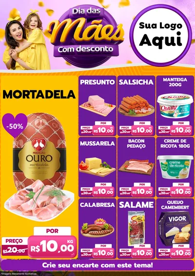 Modelo de Encarte para Encarte A4 Vertical com o tema Dia das Mães com Desconto para Frios e Laticínios
