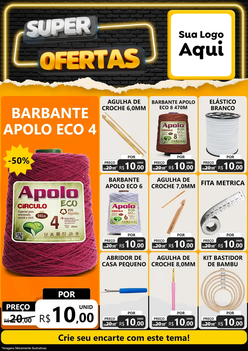 Modelo de Encarte para Encarte A4 Vertical com o tema Super Ofertas para Armarinho e Aviamentos